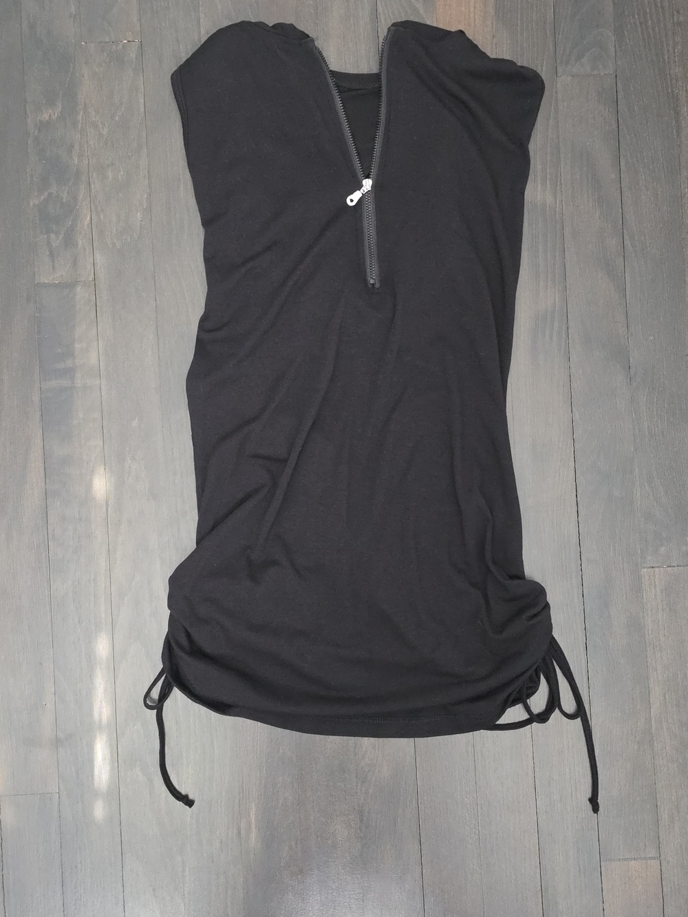 VENUS Side Ruched Black Hooded Zip-Front Cover Up